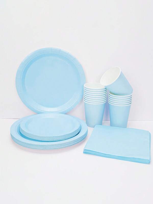 50pcs/80pcs Light Blue Paper Plates Cups And Napkins Tableware Set Blue Party Supplies Disposable Party Dinnerware For Wedding Birthday Picnic Party Table Decorations