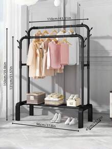 1PC Freestanding Hanger Double Pole Multi-Functional Bedroom Clothing Rack,Metal Clothes Hanger Organizer And Black Clothes Stand With Wheels