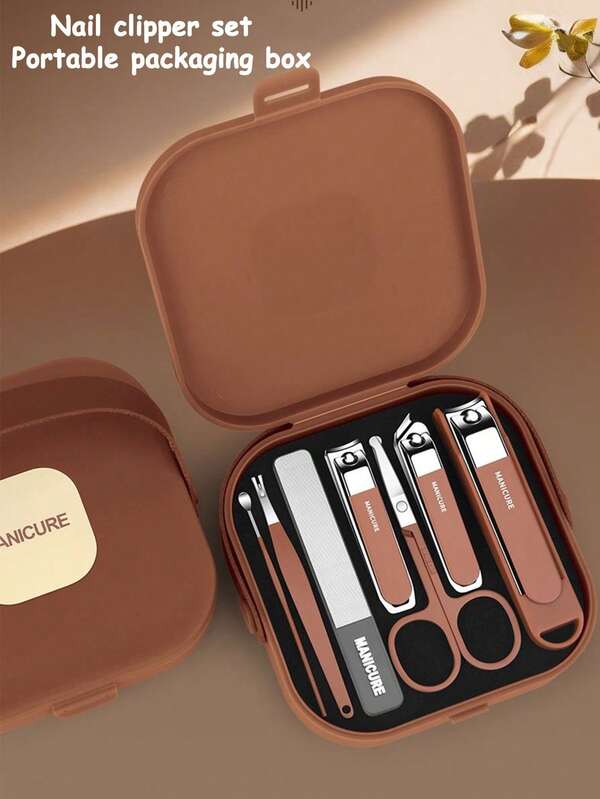 7pcs Nail Clippers Set, Portable Manicure Kit With Splash-Proof, Nail Trimmer, Nail Clipper, Nail Care Tools