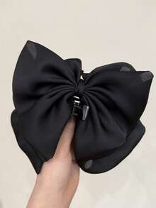 经典纯色涤纶复古优雅大号黑色蝴蝶结发夹女士时尚发饰爪夹发夹发夹