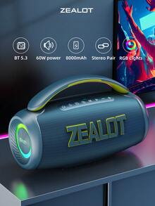 ZEALOT P12 60W 大功率无线音箱，便携式户外低音炮，IPX5 防水，双扬声器，RGB 灯光，支持 SD 卡/USB/AUX 输入，双扬声器菊花链连接，免提通话，兼容智能手机/平板电脑/电视/电脑，适用于户外派对、家庭聚会、海滩派对等场合。 - 均碼 - 查看 15