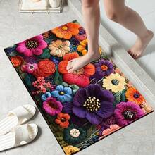 1pc Soft Faux Wool Floral Print Bath Mat, Kitchen Mat, Doormat - Super Plush Microfiber, Anti-Slip Quick Dry, Suitable For Kitchen, Bathroom And Decoration