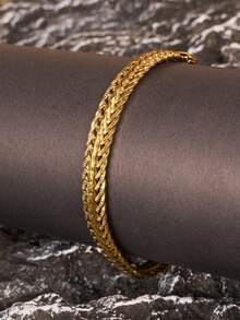 1pc 18K Gold Plated Stainless Steel Textured Adjustable Bracelet, Suitable For Men's Daily Wear - Gold - View 2