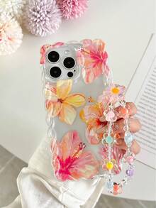 Braided Wave Edge Elegant TPU Floral Lemon Painted Anti-Drop Phone Case With Handmade Beaded Bracelet, Compatible With IPhone 16/11/16Pro/16Plus/16ProMax/16E/15ProMax/13/14/12/XS/XR/7G/8PXR/7/8, Painted Compatible With IPhone 15ProMax, 13, 14, 12, X, 12/14 Braided Wave Edge Elegant TPU Anti-Drop Soft Phone Case - Multicolor - View 3