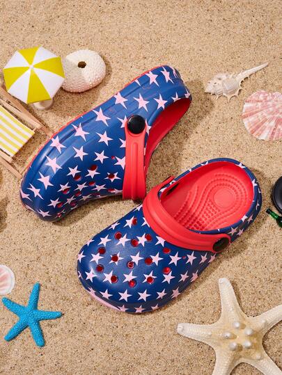 1双男童舒适休闲轻便透气藏蓝色星形印花护趾沙滩凉鞋