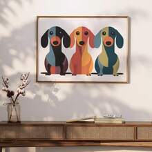 1 件中世纪现代腊肠犬三重奏帆布印刷海报 - 色彩鲜艳且风格化，无框墙壁艺术，适合家庭、办公室、客厅、卧室、咖啡厅装饰 - 送给爱狗人士、节日和乔迁、卧室墙壁装饰的理想礼物|极简主义狗艺术|现代美学、狗装饰、圣诞装饰