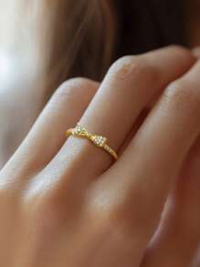 1Pc Exquisite S925 Silver White Cubic Zirconia Bowknot Ring For Women Daily Decor,Perfect Gifts For Birthday,Women Fine Jewelry