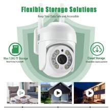 Telecamera IP per videosorveglianza remota da 2MP con rilevamento di movimento, visione notturna a colori, senza fili per uso interno/esterno, controllo PTZ, con archiviazione su scheda SD e cloud