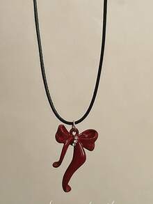 1 件时尚红色蝴蝶结吊坠项链，适合女性日常佩戴 - 彩色 - 查看 10