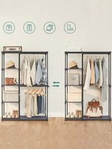RYG024G02 Storage Cabinet, Folding Wardrobe, Wardrobe, Metal Wardrobe With Hanging Bars, Clothes Rack, Organizer For Cloakroom, Bedroom, 43 X 112 X 165 Cm, Grey - 灰色 - 查看 4