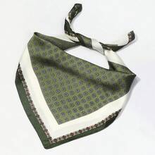 1 pieza Pañuelo redondo con estampado floral de moda versátil para hombres, pañuelo multifuncional para la cabeza para salir, fiestas, accesorios para citas - Verde Oscuro - Ver 6