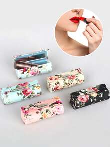 Estuche de lápiz labial con espejo de patrón floral elegante vintage, set organizador de maquillaje, bolsa de cosméticos de viaje, bolsa de almacenamiento de bolso, caja de lápiz labial floral retro, almacenamiento de cosméticos - regalo perfecto para mujeres - diseño plegable y portátil para llevar lápiz labial y artículos pequeños, regalo ideal para novia, madre, abuela, recuerdo de fiesta - Multicolor - Ver 1