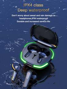 GENAI Auriculares de juego GENAI Esports con Bluetooth, estuche de carga con tira de luz LED colorida, decodificación de audio AAC avanzada, micrófono incorporado, cancelación de ruido inteligente, diseño ergonómico cómodo, sincronización audiovisual de baja latencia y resistencia al agua a nivel de vida cotidiana para dos anfitriones.
