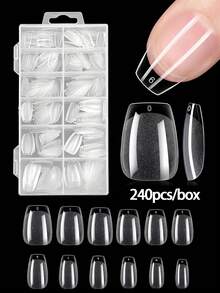 240 片/盒超短方形/棺材色/杏仁色半哑光亚克力预填软凝胶指甲贴 - 轻松按压即可完全覆盖指甲，12 种尺寸，适合初学者，美甲沙龙必备 - 無色 - 查看 2
