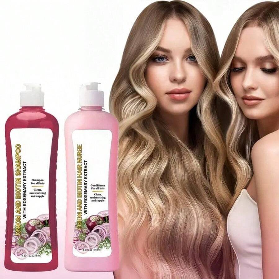 XC [Rosemary Shampoo Set] 1 Set Onion Biotin And Rosemary Shampoo And Conditioner Set - Nourishes Women's Hair, Enhances Shine - All Conditioners Rosemary Shampoo Set For Normal Hair, Cleanses And Conditions Hair - Hồng - Xem 1
