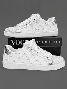 Men's Metal Toe Ring Mesh Sneakers, New 2025 Casual Comfortable Leather Studded Rivet Decorated Nightclub Stage Performance Fashion High Platform Flat Leisure Chunky Sneakers, Sturdy Screw Rivet Design, All Season Sporty Stylish Trainers, Punk Rock British Style Versatile Thick Sole Skate Shoes - White - View 3