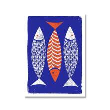 1 pièce Peinture sur canevas avec affiche de style scandinave moderne d'un poisson en sérigraphie, impression indigo, image murale pour la décoration de la cuisine et de la maison. Avec cadre en option