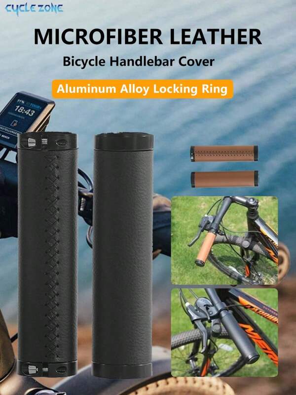 Vintage Style Handmade Stitched Retro PU Leather Bicycle Handlebar Grips For Mountain Bikes And Road Bikes, Bicycle Accessories