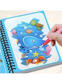 1 Set Magic Water Color Painting Book, Magical Coloring And Drawing Kit, Educational And Reusable Watercolor Painting (Pen And Border Color Of Drawing Book Are Random), For Office, School, Painting, Student, Marker, Stationery, School Supplies, Watercolor, Holiday Party Birthday Gift