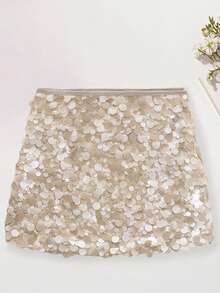 Women Mini Skirt Sequin Skirt Slim Fit Summer Bodycon Skirt Clubwear For Bar Party - Màu Khaki - Xem 5