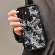 For IPhone 11, 12, 13, 14, 15, 16 Plus Pro Promax XR XS/X Silicone Phone Case, High-End Fashion, Multi Eye Pattern - Black - View 3