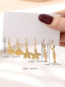 6pcs/Set Ocean Theme Earrings Set Featuring Turtle, Shell, Seahorse, Starfish, Beach & Seashell Charm Designs, Suitable For Summer