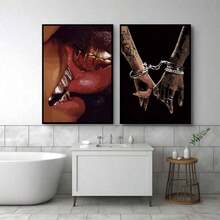 2 Pcs Framed, Black Couple Posters, Love Canvas Prints, Valentine's Day Decor, Romantic Canvas Wall Arts, Artwork Wall Painting For Gift, For Perfect Housewarming Gift For Newlyweds, Wife, Wedding Or Anniversary, Valentine Day Gifts Birthday Graduation