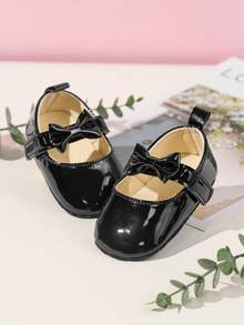 时尚黑色蝴蝶结女婴平底鞋 - 黑色 - 查看 3