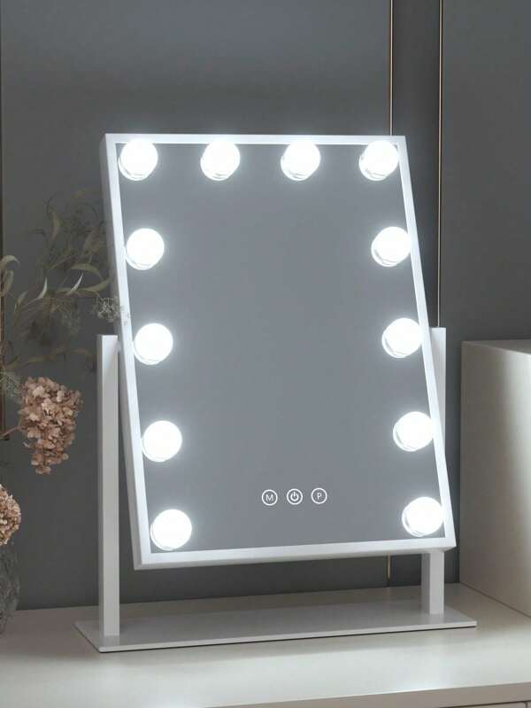 White Vanity Mirror With Lights 12 Dimmable Bulbs Makeup Mirror With Smart Touch Control For Glam Room Bedroom Detachable Vanity Mirror With Lights Makeup Mirror , 3 Color Light Settings, USB Port, Big Smart Bedroom Makeup Mirror For Tabletop White 3 Colors Modes,Table Mirror With USB Charging Port