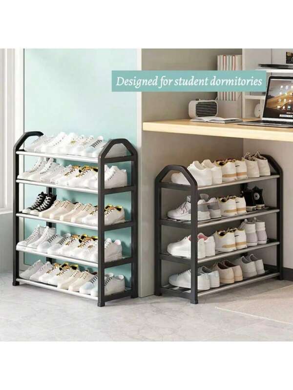 LINKOOL 4 Layers Simple Fashion Shoe Rack Trapezoidal Shoes Organizer Stand Holder Living Room Space Saving Modern Assembled Shoe Rack Home Use Metal Shoes Shelf