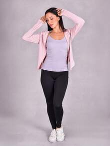 Sudadera deportiva para mujer de protección solar, para correr y running, ligera con capucha ajustable y tela transpirable de secado rápido, senderismo y gym - Rosa - Ver 2