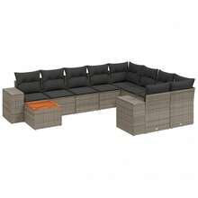 vidaXL Set Divano da Giardino 10 pz con Cuscini Grigio in Polyrattan - Grigio - Visualizzare 2