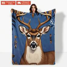 Manta decorativa con estampado digital de astas de ciervo en tonos azul y marrón, con patrones inspirados en animales para dar un toque rústico y elegante a la decoración del hogar, el espacio acogedor y el diseño de acento en el dormitorio - Multicolor - Ver 2
