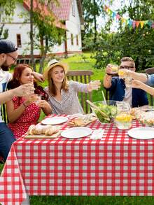 1 pieza/6 piezas Mantel de plástico a cuadros rojo y blanco de 137 * 274 cm, mantel de cuadros rojos desechable, adecuado para picnic, granja, cumpleaños, boda, mantel rectangular para fiesta - Multicolor - Ver 5
