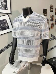 Polo shirt en tricot rayé ajouré pour homme