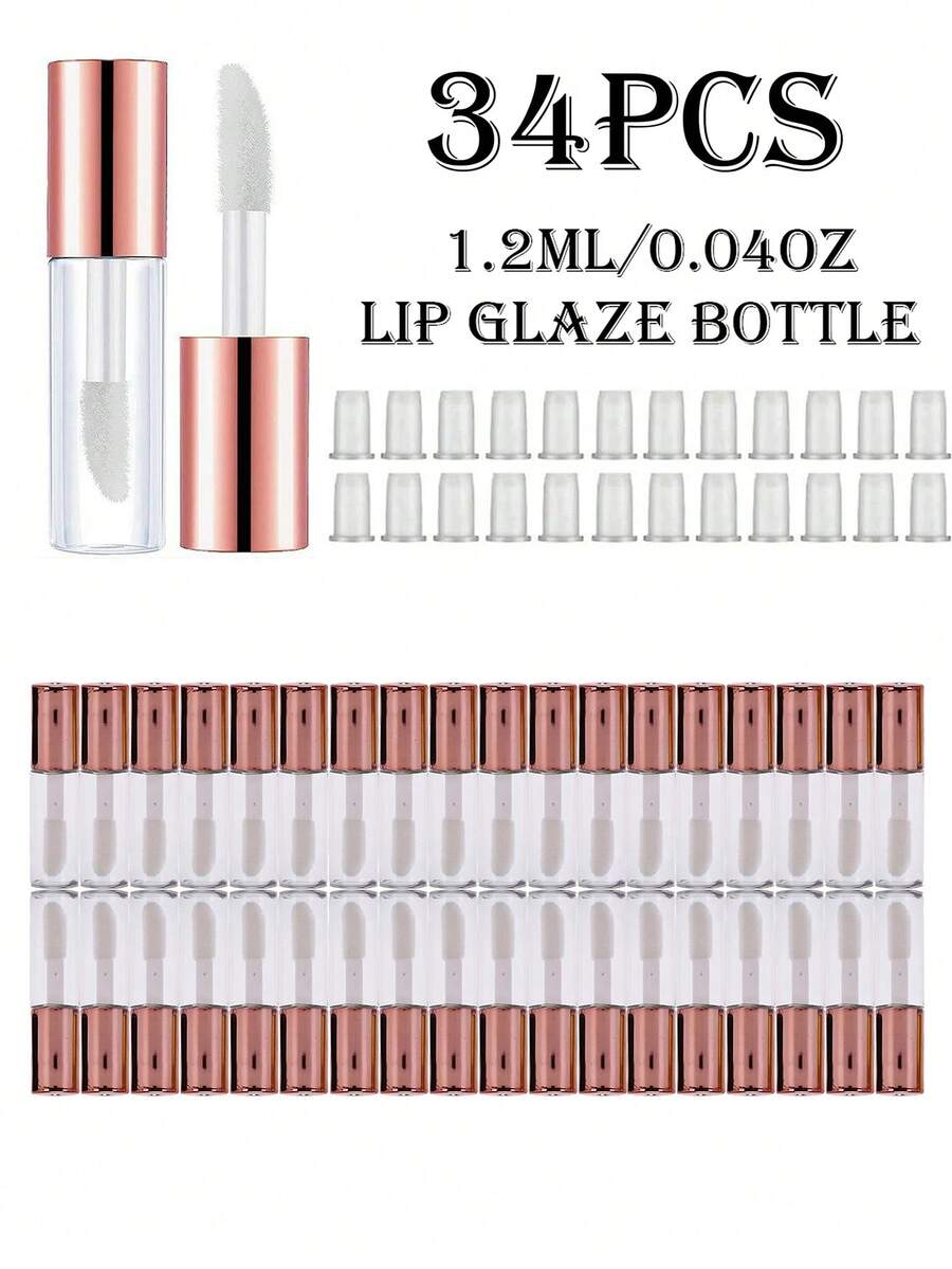 10/34 Peças Mini Tubos Recarregáveis de Brilho Labial - 1,18ml Tamanho de Viagem Recipientes À Prova de Vazamento com Tampas de Borracha, Tubos de Batom Vazios para Cosméticos DIY e Retoques Rápidos