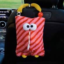 1pc Cute Monster Car Tissue Paper Holder/Car Seat Tissue Hanging Bag/Creative Cartoon Car Decor/Plush Tissue Box Cover For Bedroom