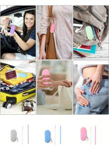 1-2set Reusable Silicone Straws With Case - Foldable, Portable Drinking Straws For Travel & Parties