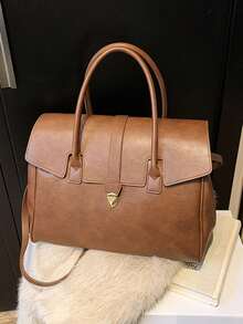 1 pieza Bolso de mano grande de PU de unicolor con estilo retro y vintage, adecuado para el uso diario, viajes y compras. Hay dos tamaños disponibles: pequeño y grande. - Multicolor - Ver 14