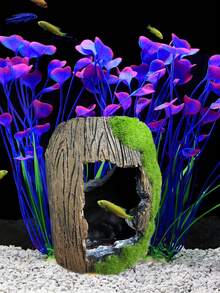 1pc Resin Realistic Moss Covered Barrel Aquarium Decoration, Creative Ornament For Fish Tank, Hiding Cave For Fish And Shrimp - Multicolor - View 8