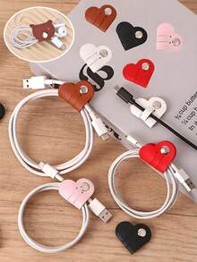 1/2/3/5/6/9/10pcs Charger, Headphone Cable Storage Buckle-Mixed Color Heart Shaped Cord Organizer, Earphones Headphones Cable Winder Organizer, PU Leather Cable Organizer, Gifts For Men Women Charger Case Office Must Haves Digital Bag - Multicolor - View 2