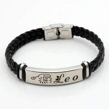 Stainless Steel Constellation Bracelet For Women Men Zodiac Sign Leather Bracelet Wristband Jewelry Birthday Gift