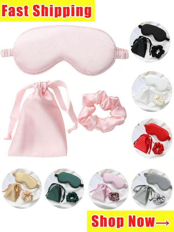 Conjunto de máscaras de dormir de seda artificial, máscara de dormir de cetim, elásticos de cabelo, noturna, protetores de olhos blackout, presentes para madrinhas de casamento, rosa. Máscara de dormir de cetim de seda, resistente ao desgaste, máscara de dormir rosa, noturna para mulheres e homens, protetor de olhos blackout macio e respirável para viagens, presente para madrinhas de casamento.