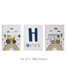 Customized Canvas Wall Art - Custom Nursery Boy Wall Art, Construction Wall Decor, Tractor And Truck Prints, Custom Name, Gift For Baby Boy, Set Of 3 , Custom Name & Number - Optional Frame, High-Quality Material, Unique Gift Idea, Decor Gifts Birthday Graduation Home Decor Back To School Room Decor School Supplies