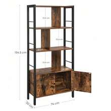 Bookshelf, Storage Shelf, Large Bookcase With Doors, 4 Shelves, Stable Steel Structure, Industrial Style, For Living Room, Office, Rustic Brown And Ink Black - Brown - View 8