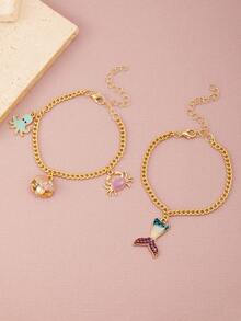1 Set Of 2 Pieces Summer New Ocean Style Gold Alloy Shell, Crab, Octopus Women Ankle Chain, Suitable For Beach Holiday - Multicolor - View 3