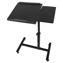 Laptoptisch auf Rollen mit neigbarer Platte, Betttisch mit verstellbarer Höhe von 65-95CM, Beistelltisch mit zwei Platten 47+23cm für Sofa