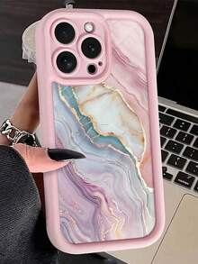 大理石纹彩绘凹面粉色加厚防震穿孔简约手机保护壳，适用于 的 Redmi 10、Redmi Note 11 4G、Redmi 11 Lite、A53、TPU A14/A23/S23 Ultra、S24、A14、A15、S23、A73、Redmi 手机壳防水防摔防刮
