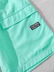 Boys Letter Print Short Sleeve T-Shirt And Woven Letter Patch Shorts Set