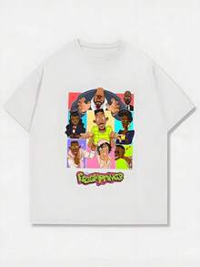 Fresh Prince Cartoon Group Graphic,Casual Print,Comfortable And Versatile,Letter Pattern Pure Cotton 220g Printed T-Shirt,Unisex Style - trắng - Xem 1